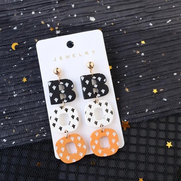 BOO Halloween Ghost Acrylic Drop Earrings - Picture 6 of 9